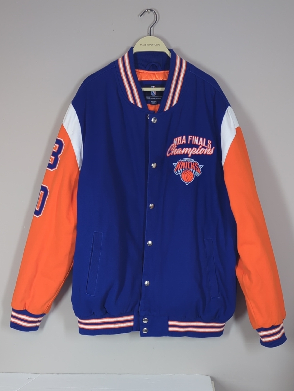 G-III Sports New York Knicks "2 Time NBA Finals Champions" commemorative varsity